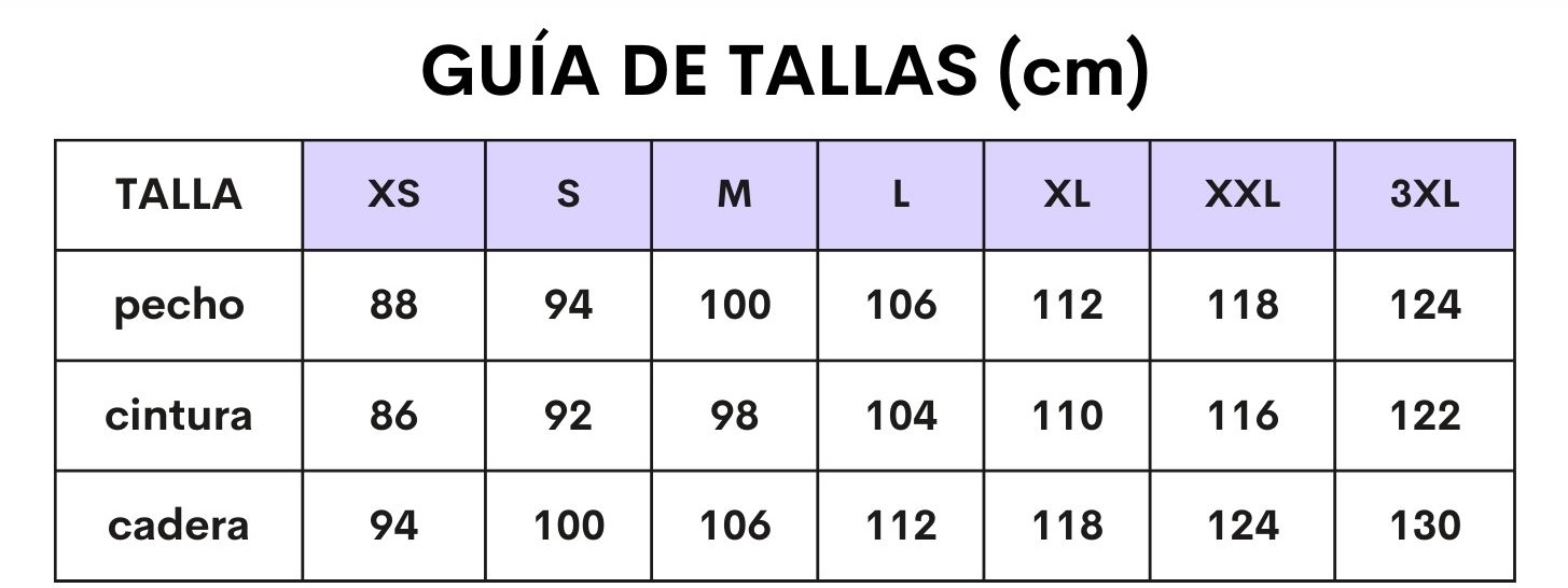 guia de tallas casaca belleza flores
